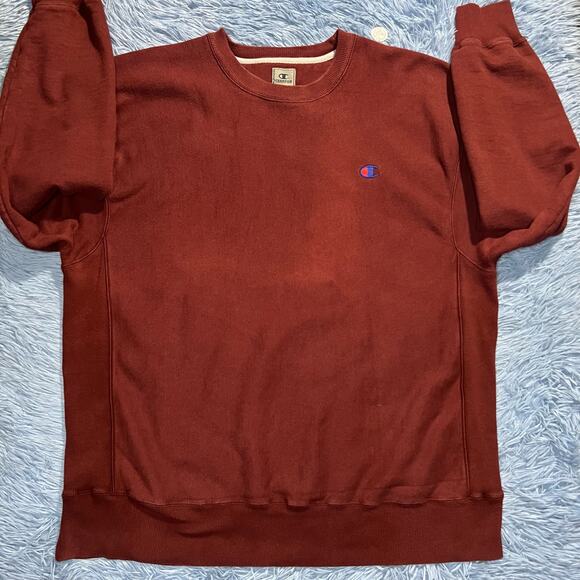 VINTAGE Champion Logo Crewneck Sweater Size 2XL Mens Classic Burgundy Y2K - Picture 4 of 10
